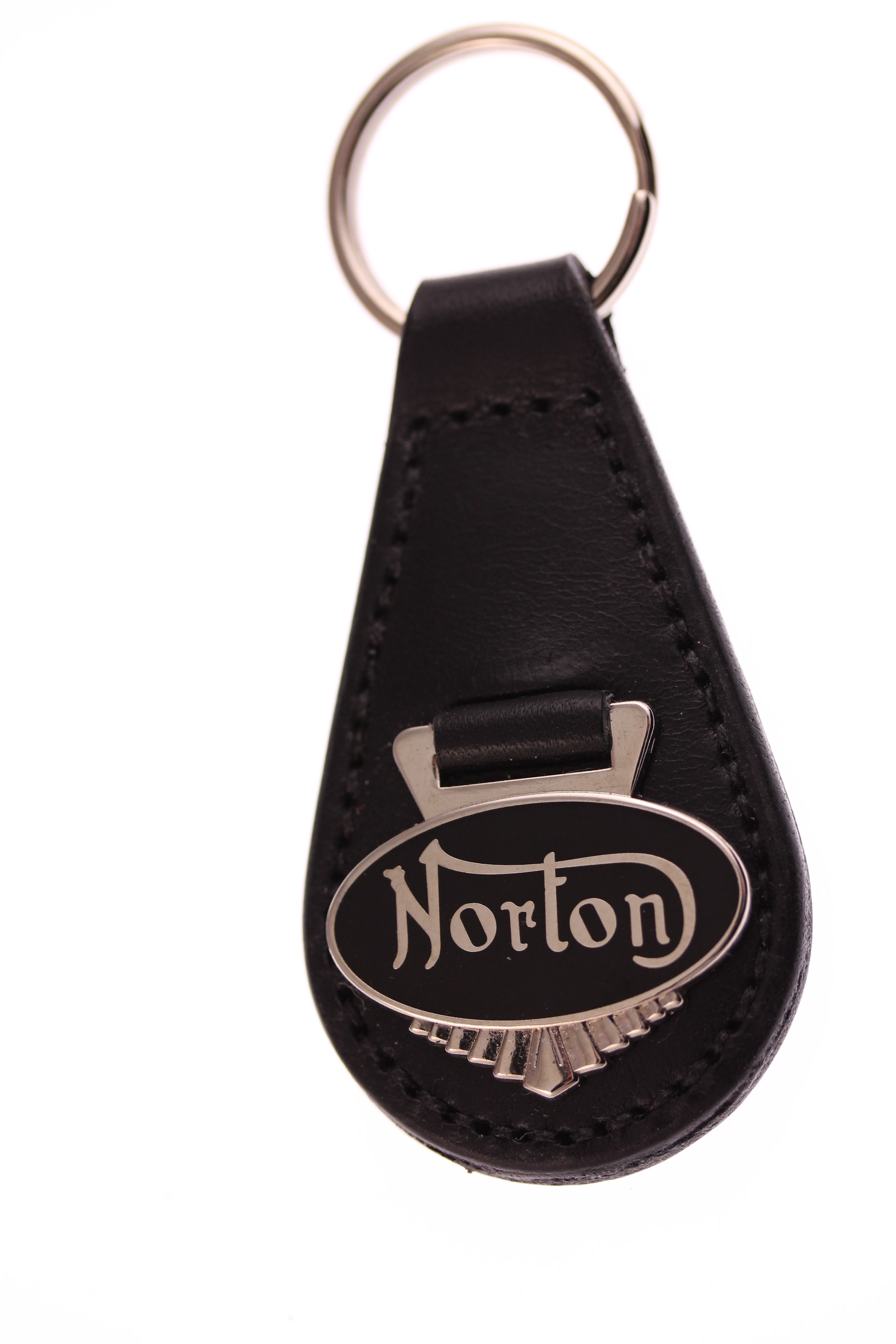 Norton motorcycle leather and enamel key ring fob