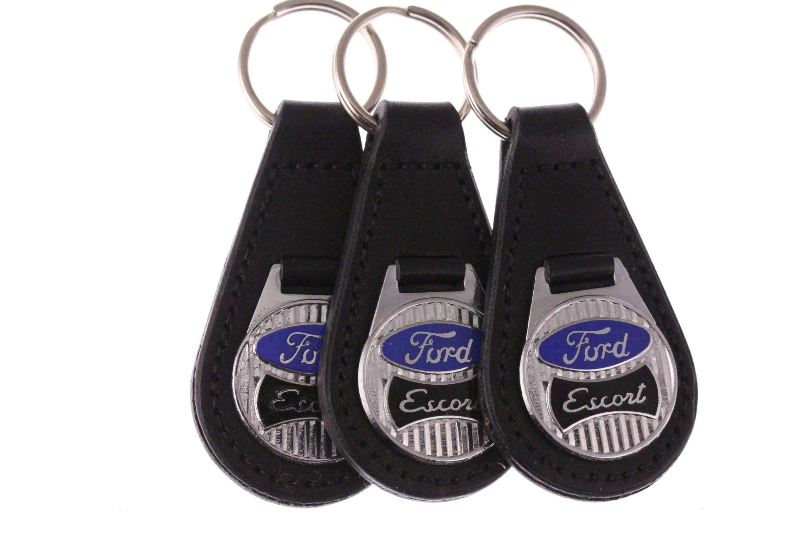 badge mounted on a leather fob Ford Escort Keyring Key Ring