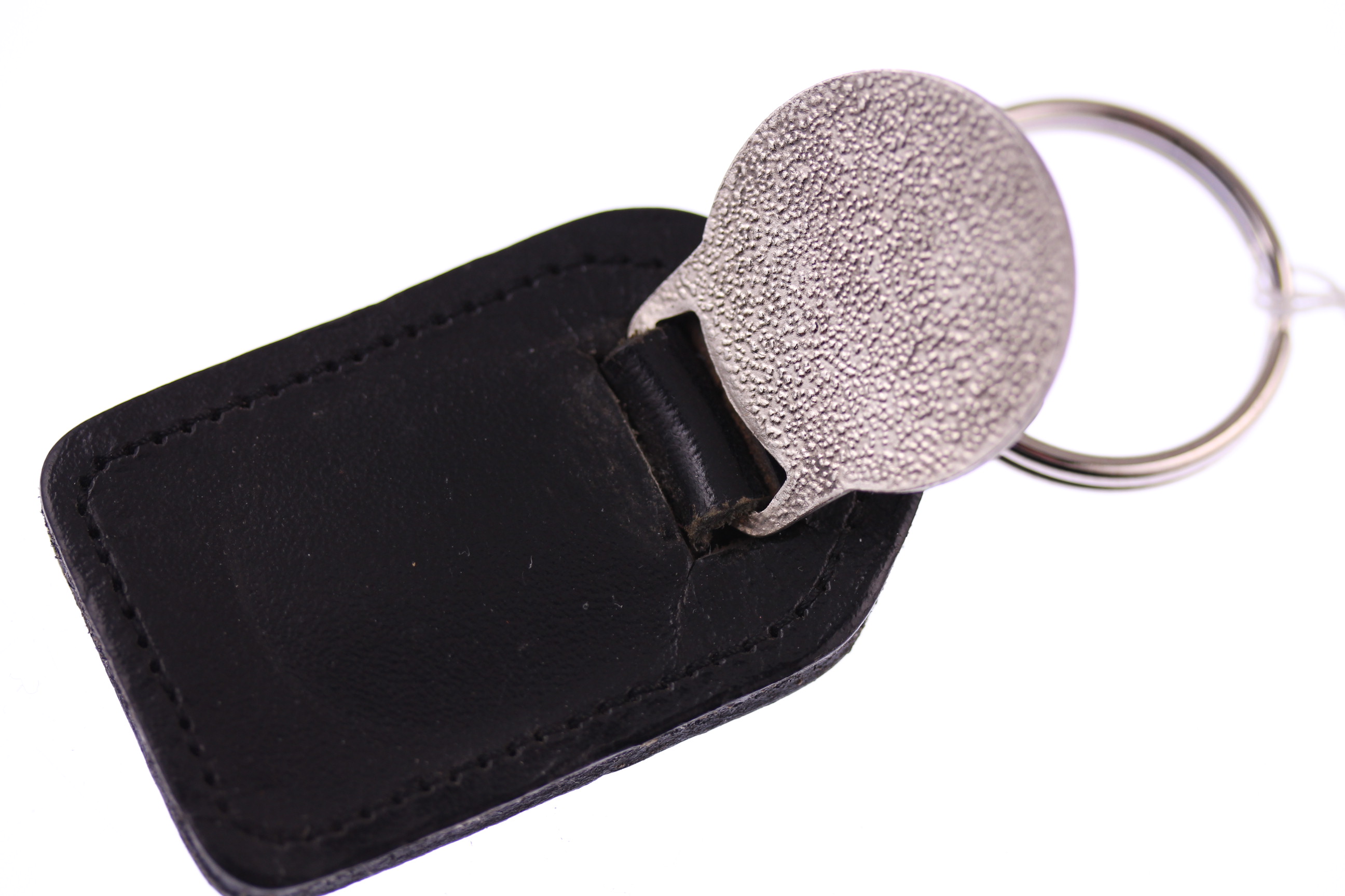 Genuine BMW Key Ring, Black Leather with Roundel Imprint