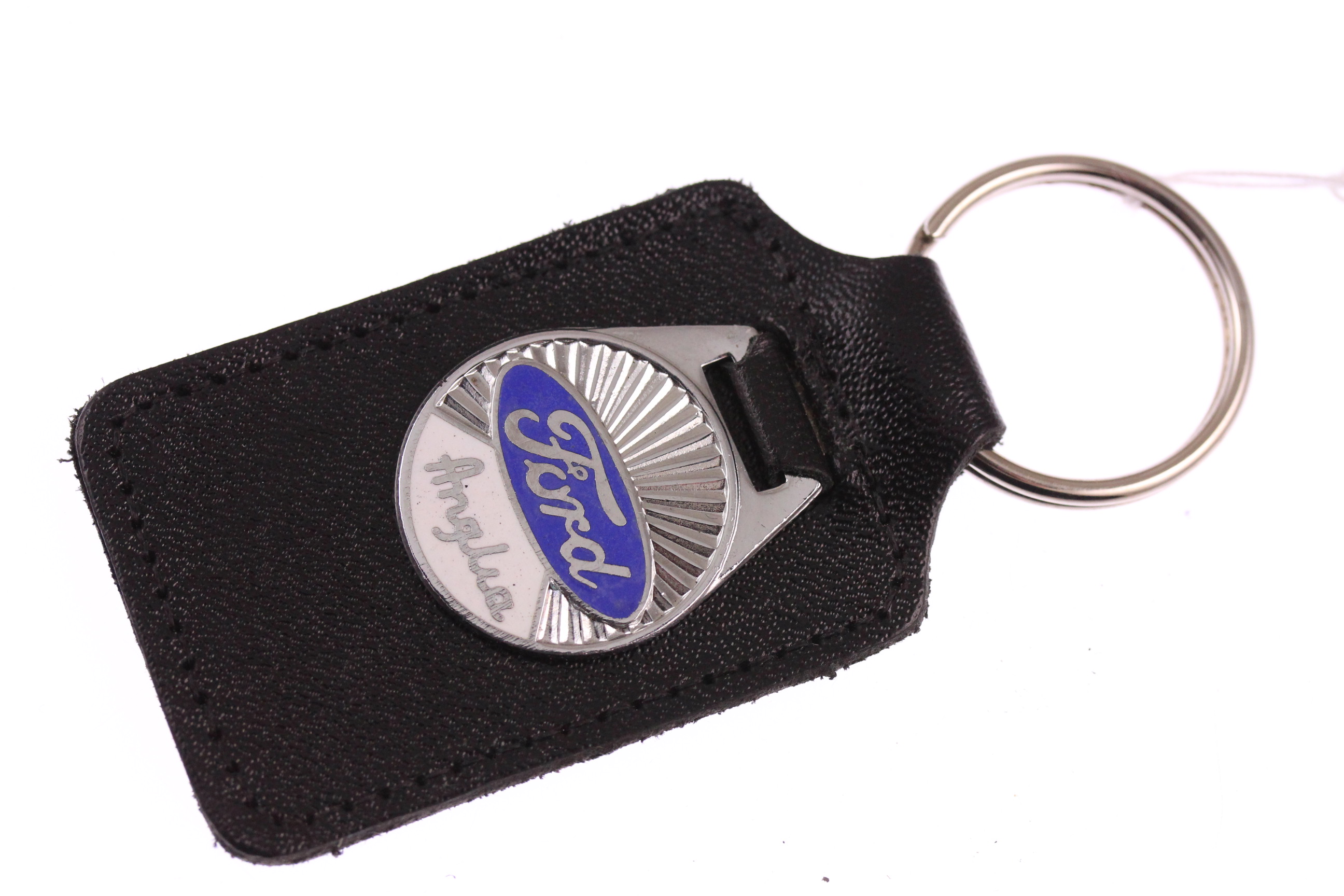 Genuine Ford Motor Co Heritage Soft Black Leather Blue Keyring Key Fob - Made In UK